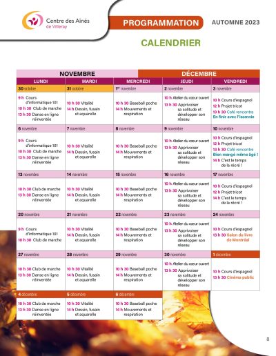 Programmation AUTOMNE 2023 CADV Centre des ainés de Villeray