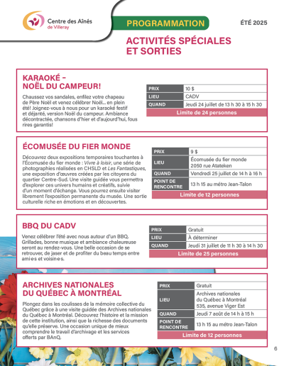Programmation CADV Été 2025