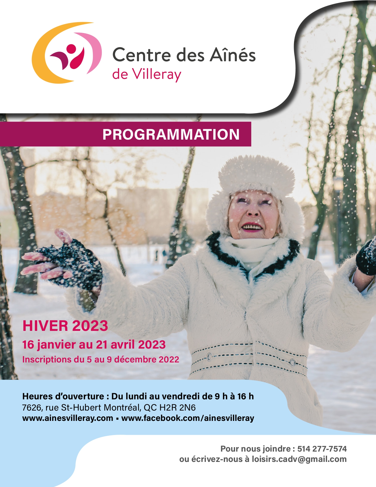 Programmation HIVER 2023 Centre des aînés de Villeray