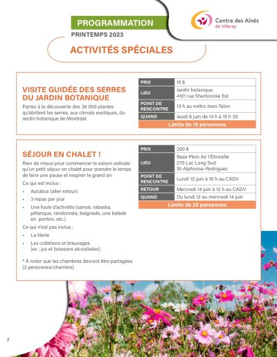Programmation PRINTEMPS 2023 - Centre des aînés de Villeray